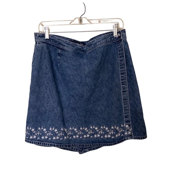 Venezia Jeans Embroidered Denim Skort Asymmetrical Floral Hem Size 14 - Picture 1 of 11
